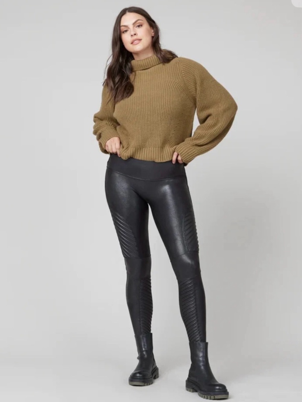 Spanx Leggings Women’s Medium Black Faux Leather Moto High Waisted Shaping Pants